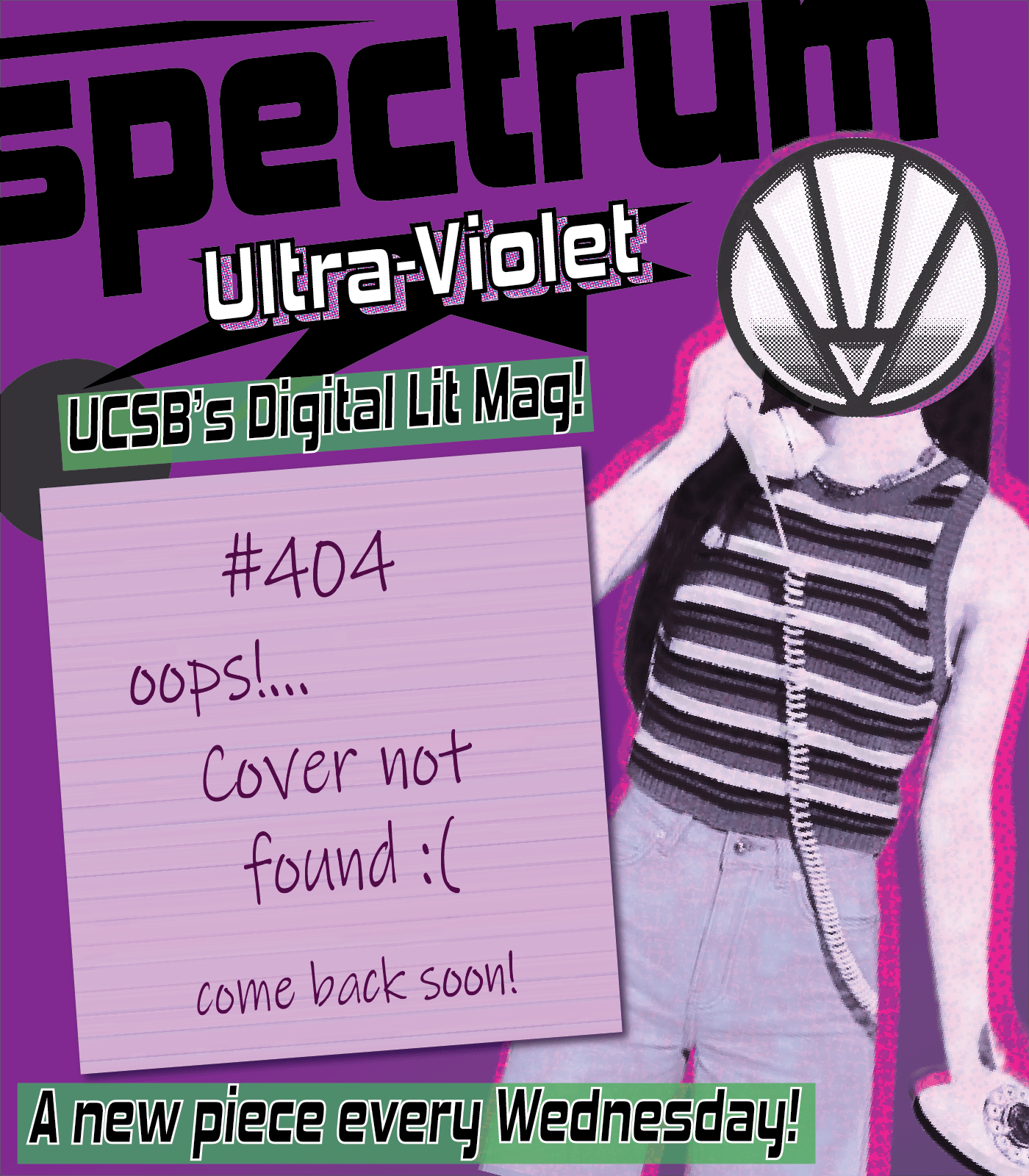Spectrum Ultraviolet Placeholder Cover, ft. Miss Ultraviolet (Teen Cut 2025's Hottest Literary Magazine Mascot)